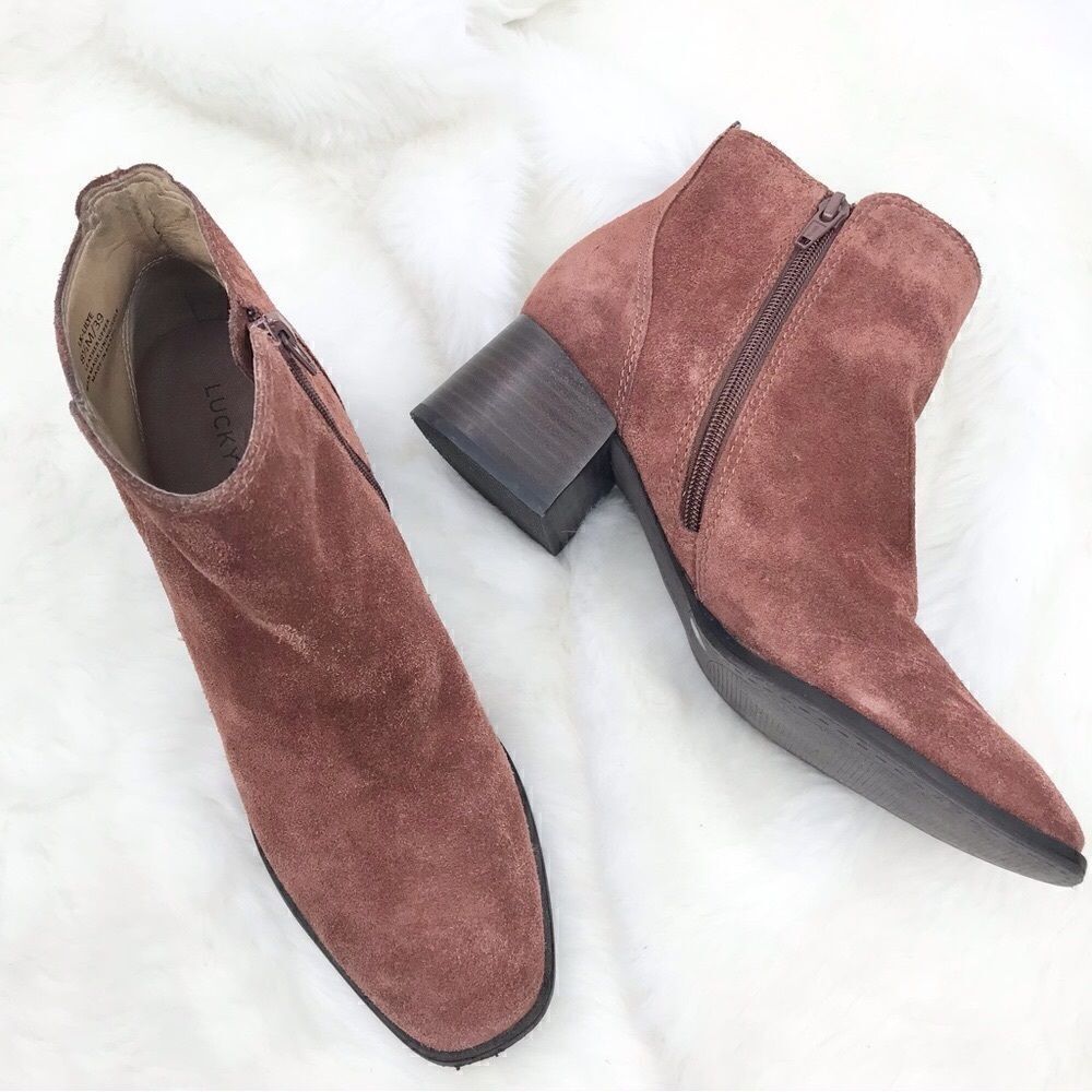 Lucky Brand LILYE Suede Leather Ankle Boot in Brandy